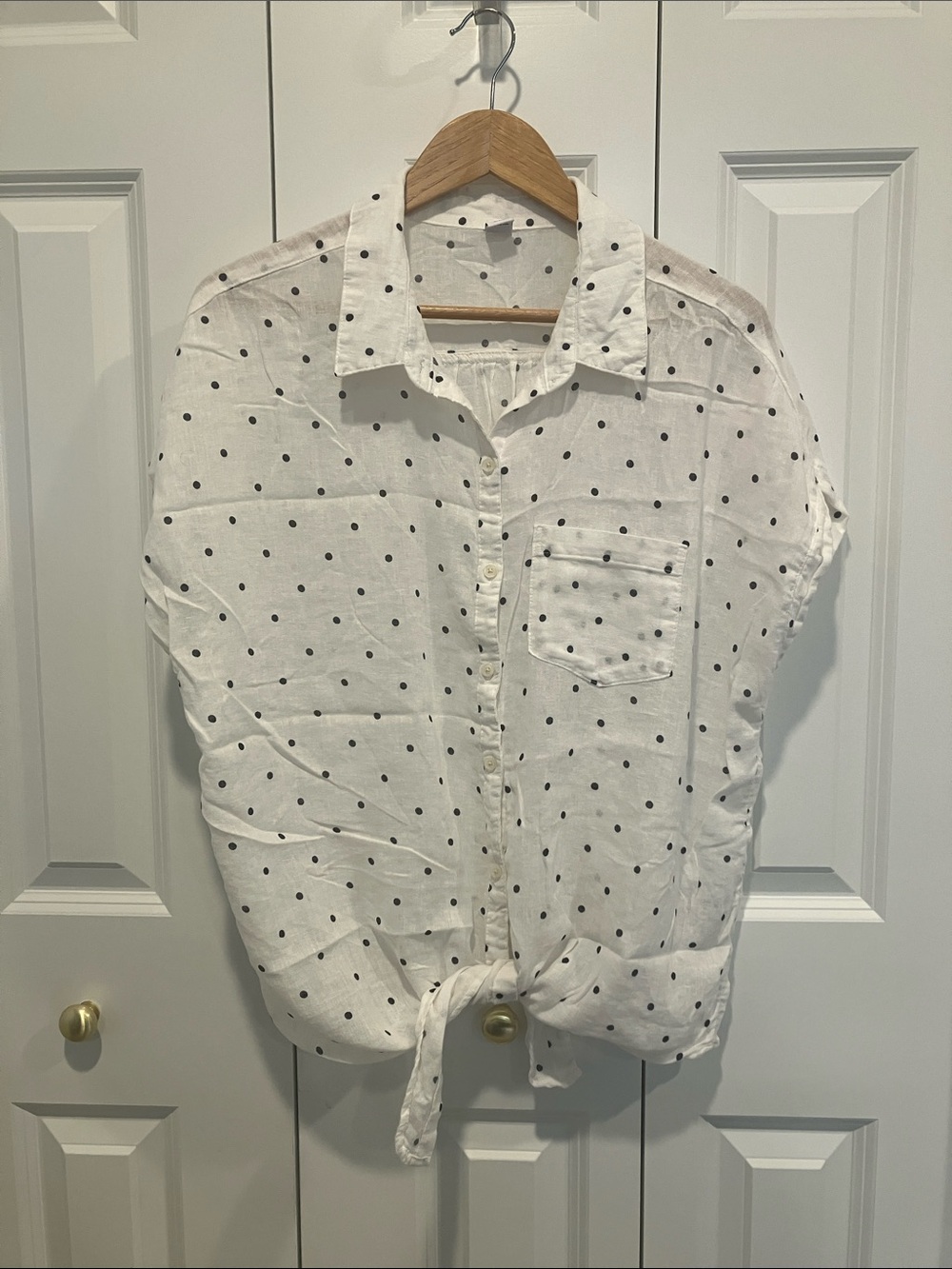 Old Navy polka dot button down tie front top XL